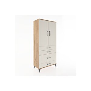 Hyperion Dolap Tek Raflı 4 Çekmeceli Tek Askılı 88x44x195 Çam-aytaşı