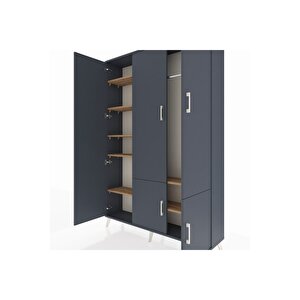 Arges Dolap 7 Raflı 5 Kapaklı Tek Askılı 132x30x195 Antrasit-antrasit/çam