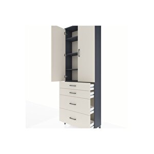 Arges Dolap 4 Raflı 4 Çekmeceli 2 Kapaklı 88x30x243 Antrasit-aytaşı