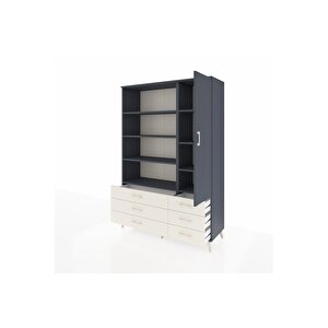 Hyperion Dolap 8 Raflı 6 Çekmeceli Tek Kapaklı  132x44x195 Antrasit-antrasit/aytaşı