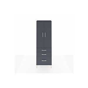 Arges Dolap 4 Raflı 3 Çekmeceli 2 Kapaklı 60x30x182 Antrasit-antrasit