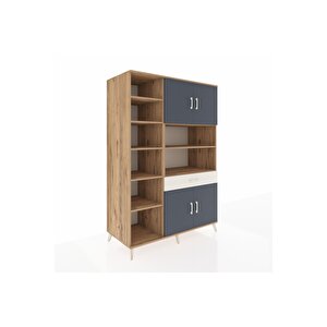 Kronos Dolap 10 Raflı Tek Çekmeceli 4 Kapaklı 132x59x195 Çam-antrasit/aytaşı