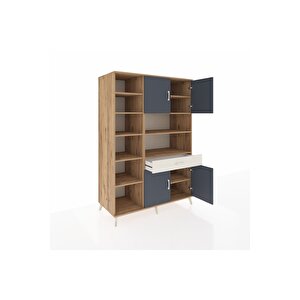 Kronos Dolap 10 Raflı Tek Çekmeceli 4 Kapaklı 132x59x195 Çam-antrasit/aytaşı