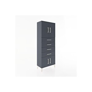 Arges Dolap 2 Raflı 4 Çekmeceli 4 Kapaklı 60x30x163 Antrasit-antrasit