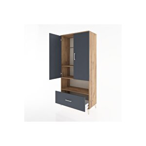 Hyperion Dolap 3 Raflı Tek Çekmeceli Tek Askılı 88x44x195 Çam-antrasit