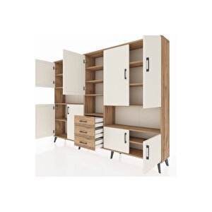 Arges Dolap 13 Raflı 3 Çekmeceli 9 Kapaklı 220x30x163 Çam-aytaşı/çam