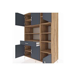 Kronos Dolap 10 Raflı Tek Çekmeceli 6 Kapaklı 132x59x195 Çam-antrasit/antrasit