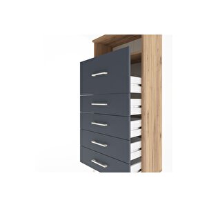 Arges Dolap Tek Raflı 5 Çekmeceli 60x30x134 Çam-antrasit