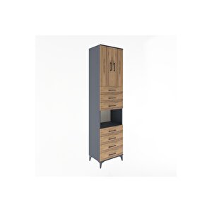 Hyperion Dolap 3 Raflı 7 Çekmeceli 2 Kapaklı 60x44x243 Antrasit-çam