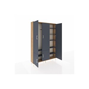 Arges Gardrop 7 Raflı 5 Kapaklı Tek Askılı 132x30x195 Çam-antrasit