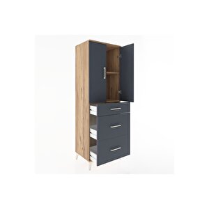 Hyperion Dolap 2 Raflı 3 Çekmeceli 2 Kapaklı 60x44x182 Çam-antrasit
