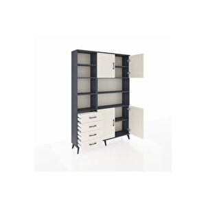 Arges Gardrop 9 Raflı 4 Çekmeceli 4 Kapaklı 132x30x195 Antrasit-aytaşı