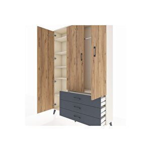 Arges Dolap 6 Raflı 3 Çekmeceli Tek Askılı 132x30x195 Aytaşı-çam/antrasit