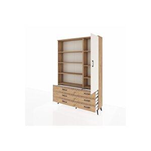 Arges Dolap 8 Raflı 6 Çekmeceli Tek Kapaklı  132x30x195 Çam-aytaşı/çam