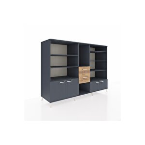 Kronos Dolap 10 Raflı 2 Çekmeceli 4 Kapaklı 220x59x163 Antrasit-antrasit/çam