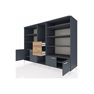 Kronos Dolap 10 Raflı 2 Çekmeceli 4 Kapaklı 220x59x163 Antrasit-antrasit/çam