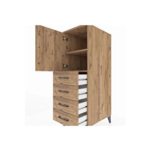 Kronos Dolap 2 Raflı 4 Çekmeceli Tek Kapaklı 44x59x134 Çam-çam