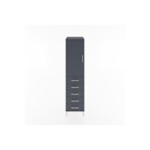 Hyperion Dolap 2 Raflı 5 Çekmeceli Tek Kapaklı 44x44x182 Antrasit-antrasit