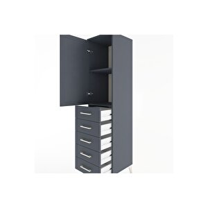 Hyperion Dolap 2 Raflı 5 Çekmeceli Tek Kapaklı 44x44x182 Antrasit-antrasit