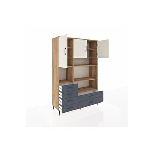 Hyperion Dolap 9 Raflı 6 Çekmeceli 3 Kapaklı 132x44x195 Çam-aytaşı/antrasit