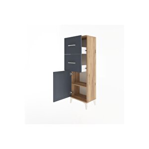Arges Dolap Tek Raflı 2 Çekmeceli Tek Kapaklı 44x30x134 Çam-antrasit