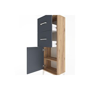 Arges Dolap Tek Raflı 2 Çekmeceli Tek Kapaklı 44x30x134 Çam-antrasit