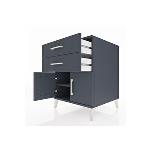 Kronos Komodin Tek Raflı 2 Çekmeceli 2 Kapaklı 60x59x80 Antrasit-antrasit