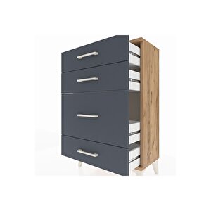 Arges Komodin 4 Çekmeceli 60x30x96 Çam-antrasit