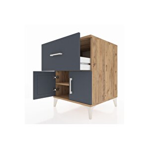 Kronos Komodin Tek Raflı Tek Çekmeceli 2 Kapaklı 60x59x80 Çam-antrasit