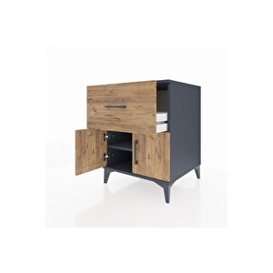 Kronos Komodin Tek Raflı Tek Çekmeceli 2 Kapaklı 60x59x80 Antrasit-çam