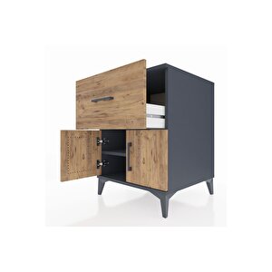 Kronos Komodin Tek Raflı Tek Çekmeceli 2 Kapaklı 60x59x80 Antrasit-çam