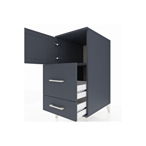 Kronos Komodin Tek Raflı 2 Çekmeceli Tek Kapaklı 44x59x96 Antrasit-antrasit