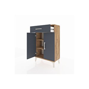 Arges Komodin 2 Raflı Tek Çekmeceli 2 Kapaklı 60x30x96 Çam-antrasit