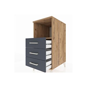 Kronos Komodin Tek Raflı 3 Çekmeceli 44x59x96 Çam-antrasit