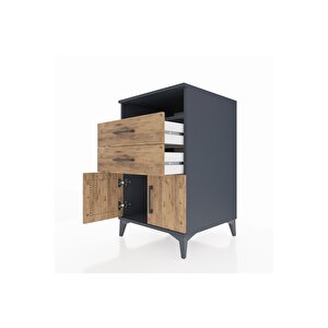 Kronos Komodin Tek Raflı 2 Çekmeceli 2 Kapaklı 60x59x96 Antrasit-çam