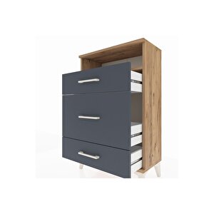 Arges Komodin Tek Raflı 3 Çekmeceli 60x30x96 Çam-antrasit