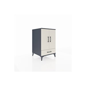 Kronos Komodin 3 Raflı Tek Çekmeceli 2 Kapaklı 60x59x96 Antrasit-aytaşı