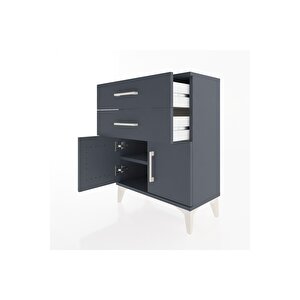 Arges Komodin Tek Raflı 2 Çekmeceli 2 Kapaklı 60x30x80 Antrasit-antrasit