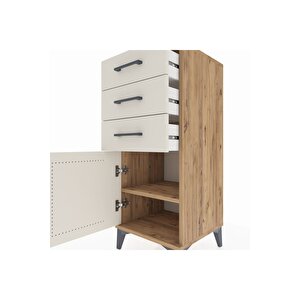 Hyperion Komodin Tek Raflı 3 Çekmeceli Tek Kapaklı 44x44x106 Çam-aytaşı