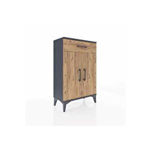 Arges Komodin 2 Raflı Tek Çekmeceli 2 Kapaklı 60x30x96 Antrasit-çam