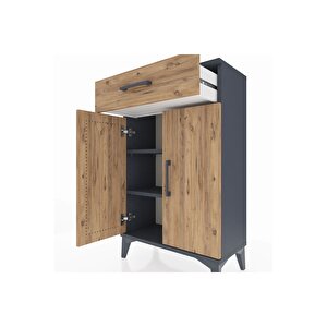 Arges Komodin 2 Raflı Tek Çekmeceli 2 Kapaklı 60x30x96 Antrasit-çam