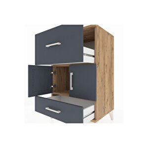 Hyperion Komodin Tek Raflı 2 Çekmeceli 2 Kapaklı 60x44x96 Çam-antrasit