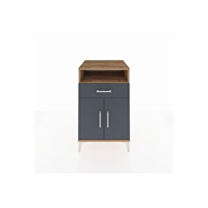 Kronos Komodin 2 Raflı Tek Çekmeceli 2 Kapaklı 60x59x96 Çam-antrasit