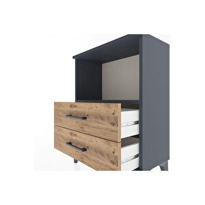 Arges Komodin Tek Raflı 2 Çekmeceli 60x30x80 Antrasit-çam