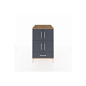 Kronos Komodin 4 Raflı Tek Çekmeceli 4 Kapaklı 60x59x96 Çam-antrasit