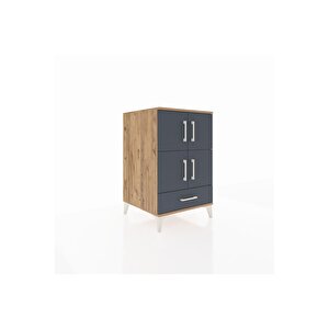 Kronos Komodin 4 Raflı Tek Çekmeceli 4 Kapaklı 60x59x96 Çam-antrasit