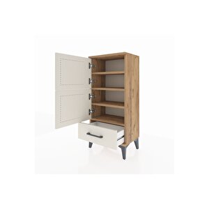 Arges Komodin 4 Raflı Tek Çekmeceli 2 Kapaklı 44x30x96 Çam-aytaşı