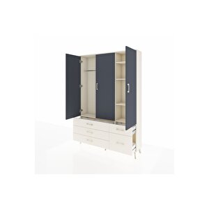 Arges Dolap 5 Raflı 5 Çekmeceli Tek Askılı 132x30x195 Aytaşı-antrasit/aytaşı