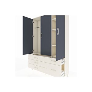 Arges Dolap 5 Raflı 5 Çekmeceli Tek Askılı 132x30x195 Aytaşı-antrasit/aytaşı