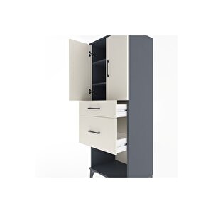 Hyperion Dolap 3 Raflı 2 Çekmeceli 2 Kapaklı 60x44x163 Antrasit-aytaşı